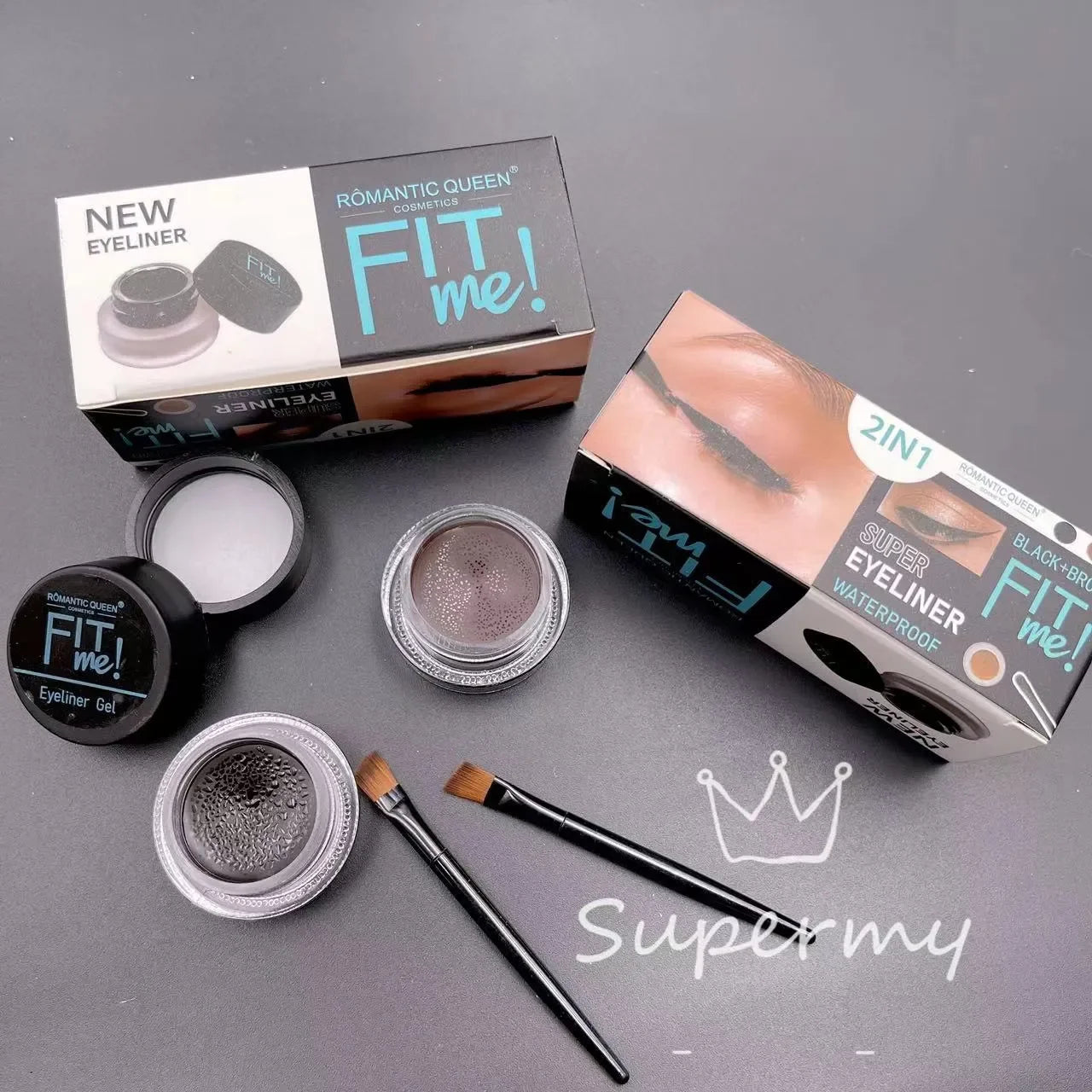 Fit Me 2 Colour Waterproof Eyebrow Gel Eyeliner Gel With 2 Pcs Brush Set
