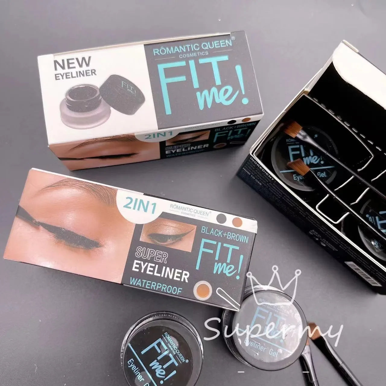 Fit Me 2 Colour Waterproof Eyebrow Gel Eyeliner Gel With 2 Pcs Brush Set