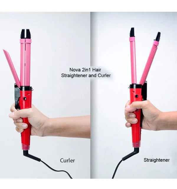 2-in-1 Nova Hair Straightener And Curler – Dual-use Styling Tool With Quick Heat-up Technology, Ceramic Plates For Smooth Straightening & Effortless Curls Model-nh-2009