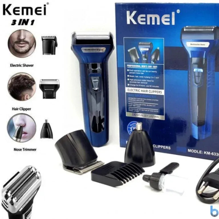 3 In 1 Km-6330 Kemei Rechargeable Shaving Machine Multifunctional Hair Clippers Beard Styling – Kemei Km-6330 3 In 1 Grooming Kit