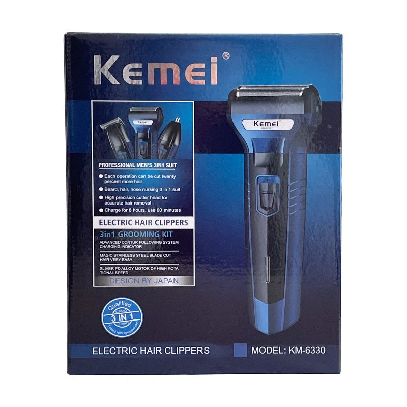 3 In 1 Km-6330 Kemei Rechargeable Shaving Machine Multifunctional Hair Clippers Beard Styling – Kemei Km-6330 3 In 1 Grooming Kit